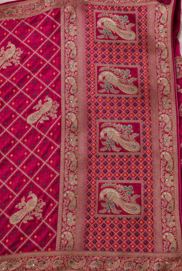 Rani_Pink_Banarasi_Silk_Saree_With_Golden_Zari_Work