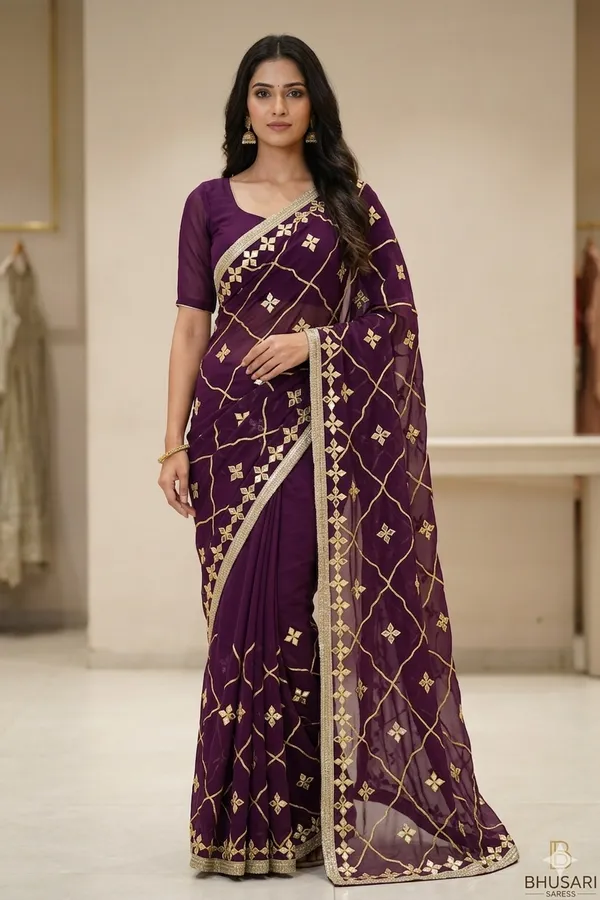Purple_Georgette_Gota_Patti_Work_Saree_With_Blouse