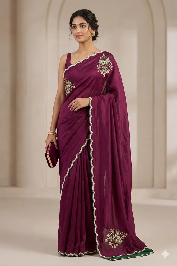 Elegant_Purple_Embroidered_Saree_With_Scalloped_Border_And_Green_Contrast_Edging