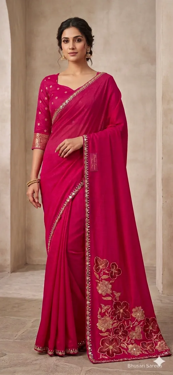 Pink_Georgette_Saree_With_Embroidered_Border_And_Floral_Motifs