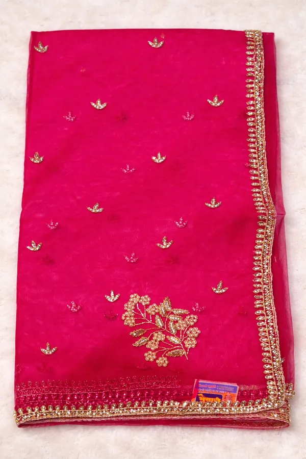 Pink_Embroidered_Net_Saree_With_Golden_Zari_Work_And_Floral_Motifs