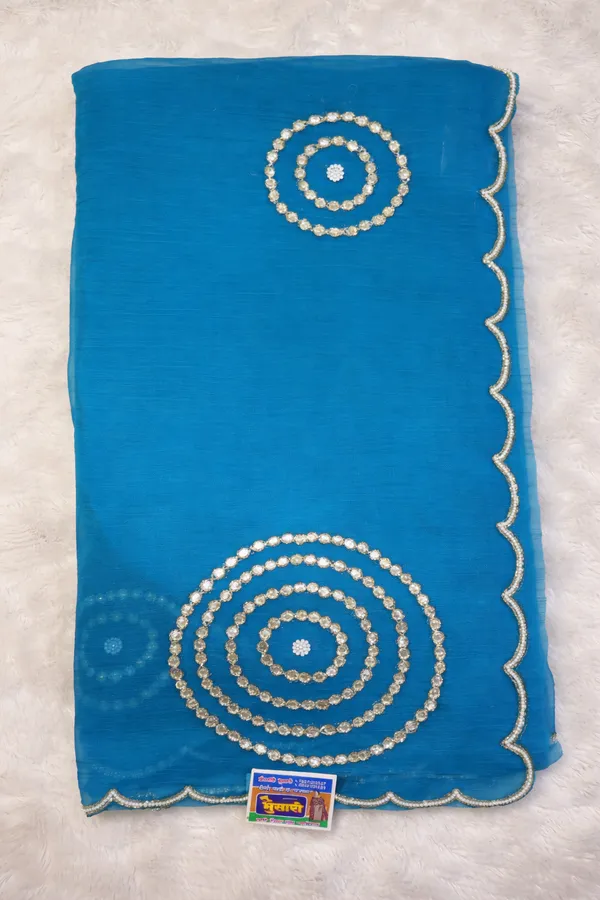 Blue_Georgette_Saree_With_Scalloped_Border_And_Circular_Mirror_Work