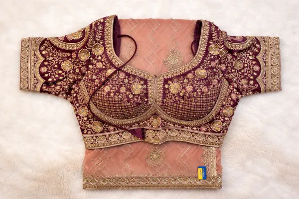 Maroon_And_Pink_Embroidered_Saree_With_Designer_Blouse
