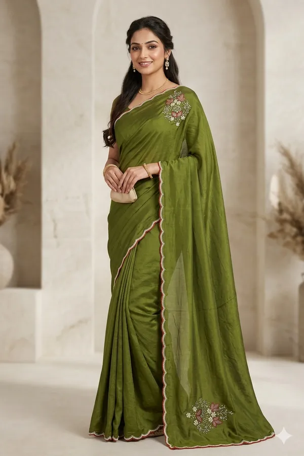 Olive_Green_Embellished_Saree_With_Scalloped_Border