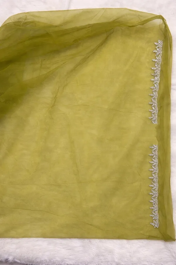 Olive_Green_Embroidered_Organza_Saree_With_Silver_Sequin_Work