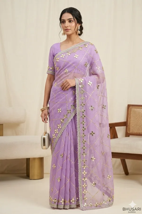 Lavender_Purple_Sequin_And_Gota_Work_Organza_Saree_With_Blouse