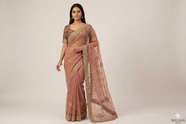 Maroon_And_Pink_Embroidered_Saree_With_Designer_Blouse