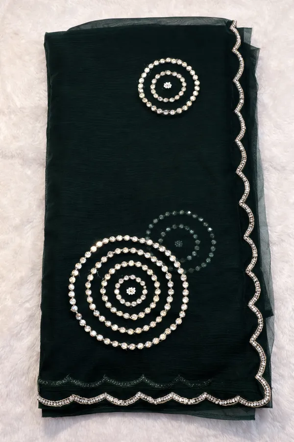 Dark_Green_Georgette_Saree_With_Silver_Circular_Embroidery_And_Scalloped_Border