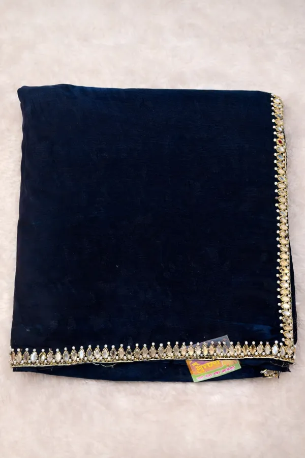 Navy_Blue_Saree_With_Golden_Embellished_Border_And_Matching_Blouse