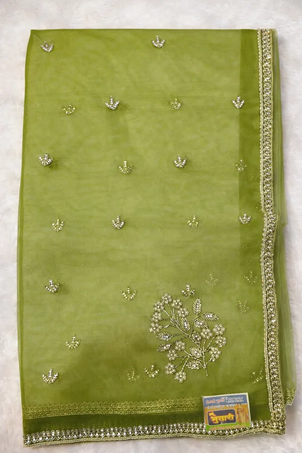 Elegant_Olive_Green_Embellished_Saree_With_Floral_Embroidery_And_Border_Work
