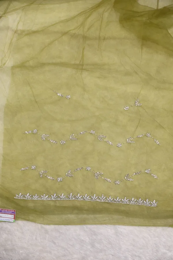 Olive_Green_Embroidered_Organza_Saree_With_Silver_Sequin_Work