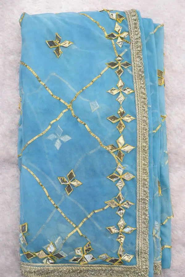 Sky_Blue_Embroidered_Georgette_Saree_With_Sequin_And_Gota_Work