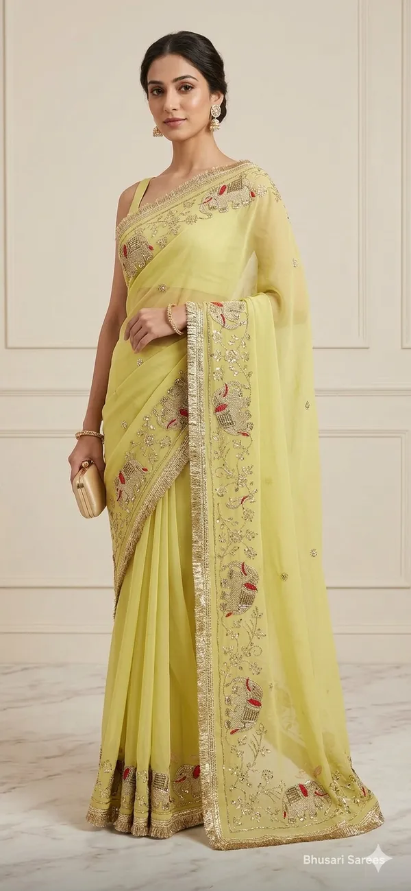 Elegant_Yellow_Embroidered_Georgette_Saree_With_Golden_Zari_Work