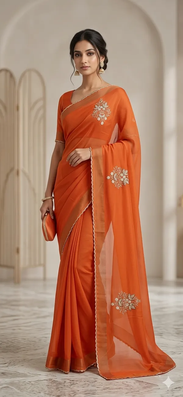 Elegant_Orange_Georgette_Saree_With_Embellished_Gota_Patti_Work