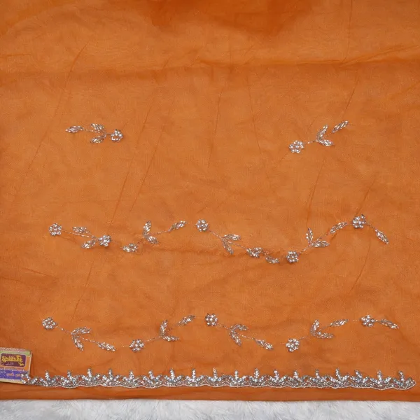 Orange_Embroidered_Saree_With_Silver_Sequin_Work