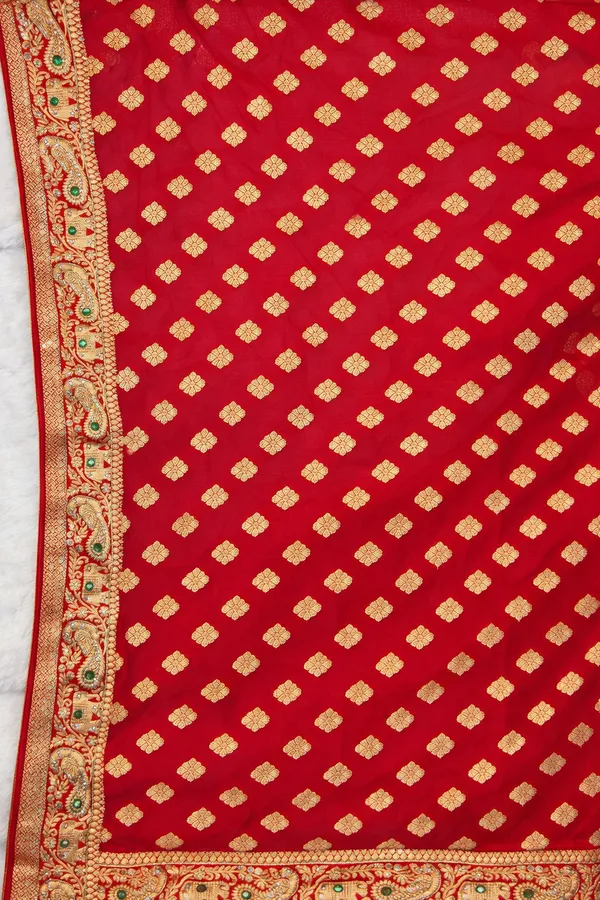 Traditional_Red_Banarasi_Silk_Saree_With_Golden_Zari_Work_And_Green_Stone_Embellishments
