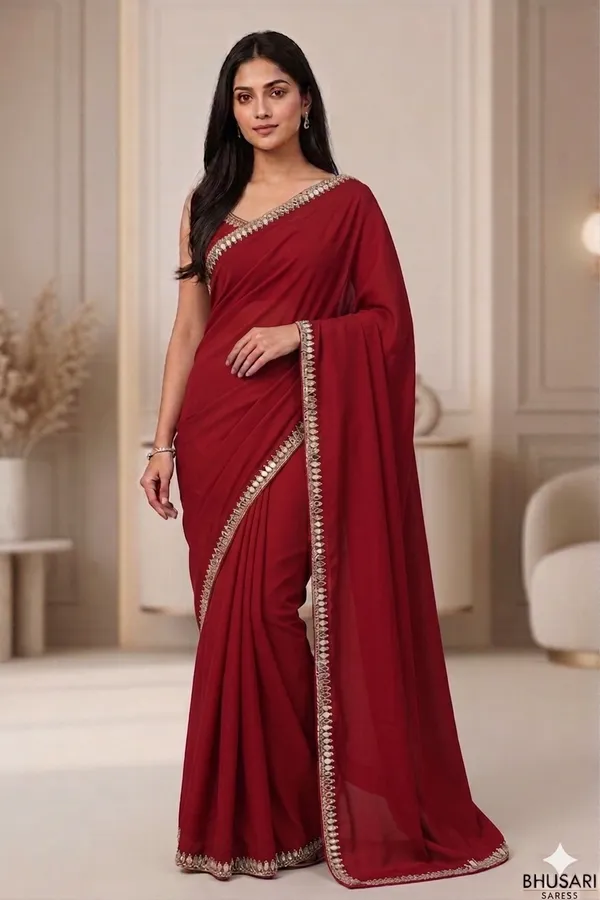 Elegant_Red_Saree_With_Golden_Embellished_Border