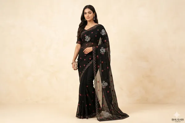 Black_Embroidered_Saree_With_Floral_And_Geometric_Motifs