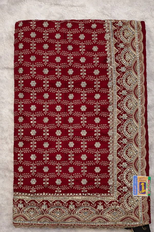 Red_Bridal_Embroidered_Saree_With_Golden_Zari_Work_And_Unstitched_Blouse_Piece