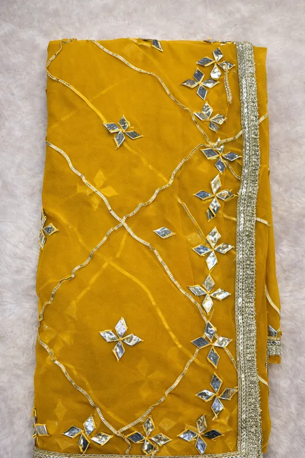 Mustard_Yellow_Georgette_Saree_With_Mirror_Work_And_Embroidery