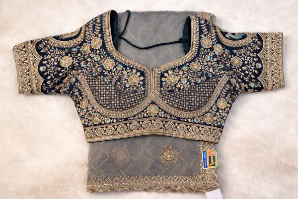 Grey_Embellished_Saree_With_Heavily_Embroidered_Blouse