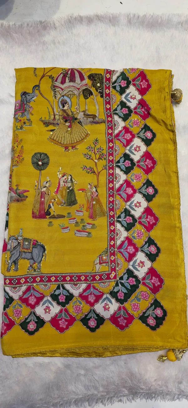 Yellow_Silk_Saree_With_Intricate_Ethnic_Motifs_And_Multicolor_Border