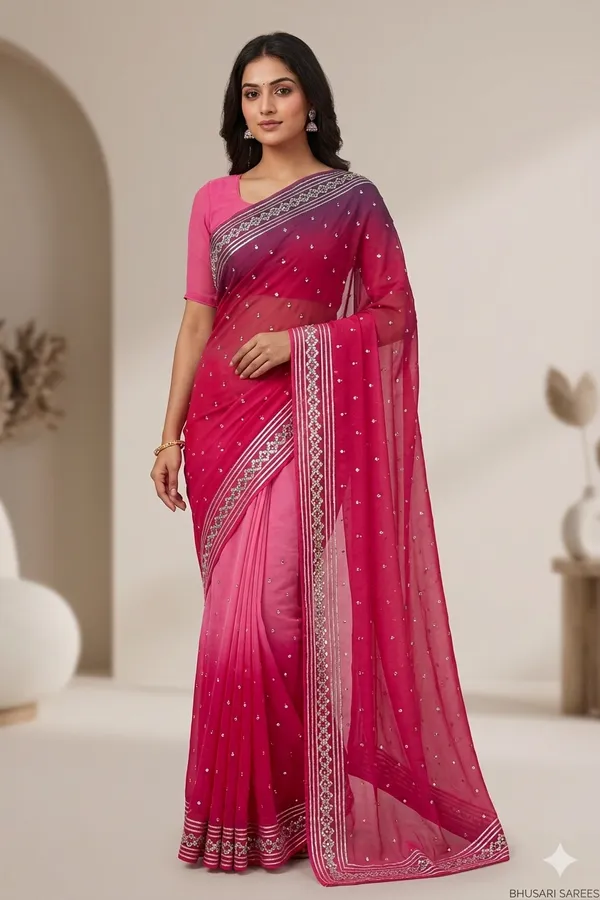 Elegant_Pink_And_Magenta_Ombre_Saree_With_Sequin_Embellishments