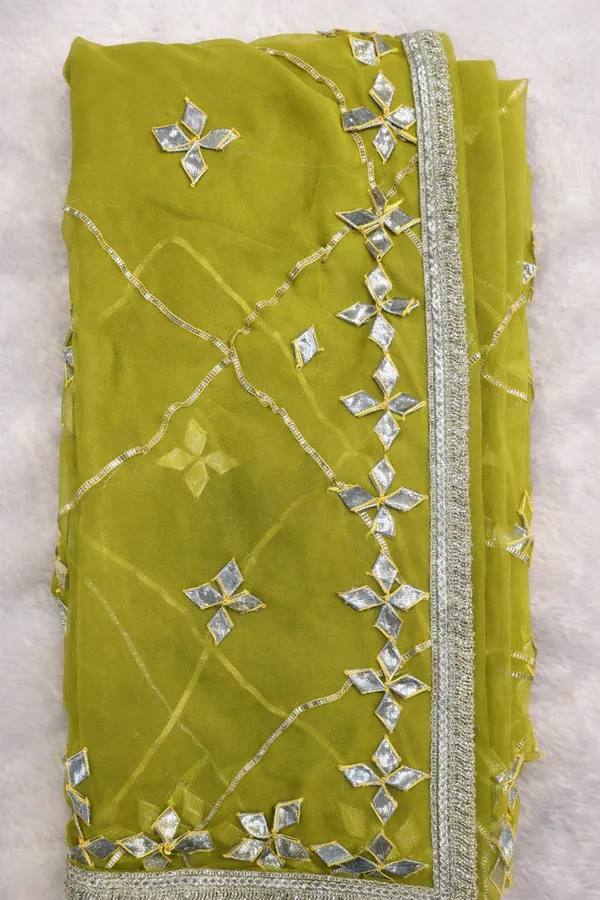 Olive_Green_Embellished_Saree_With_Sequin_Work_And_Gota_Border