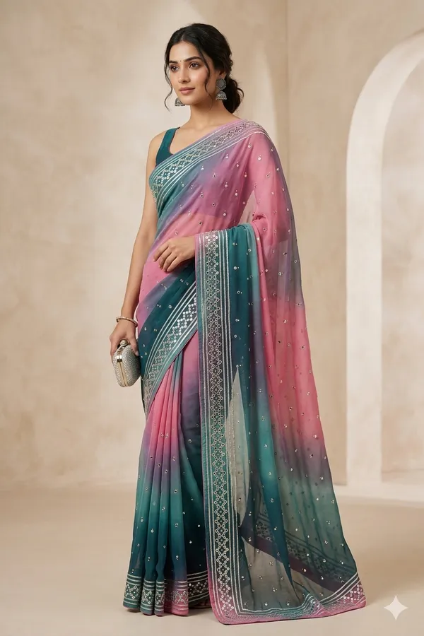 Shaded_Pink_And_Teal_Embellished_Saree_With_Sequin_Work