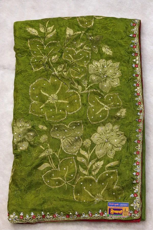 Mehendi_Green_Embroidered_Saree_With_Floral_Zari_Work_And_Sequin_Border