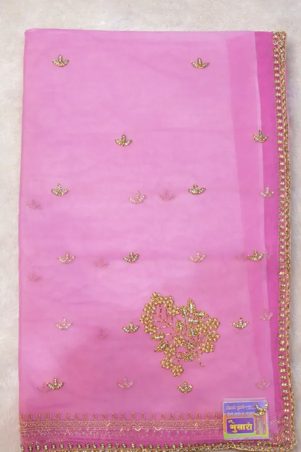 Pink_Organza_Saree_With_Golden_Embroidered_Border_And_Sequin_Work