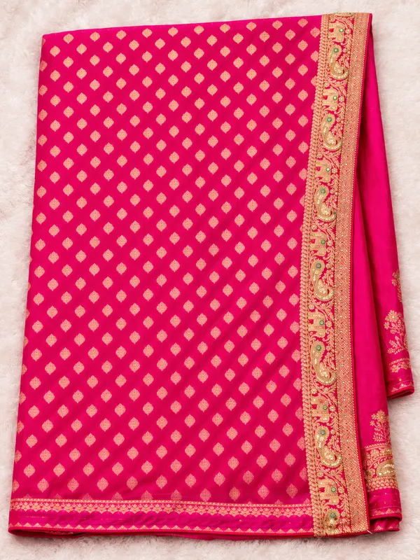 Rani_Pink_Banarasi_Silk_Saree_With_Golden_Zari_Work