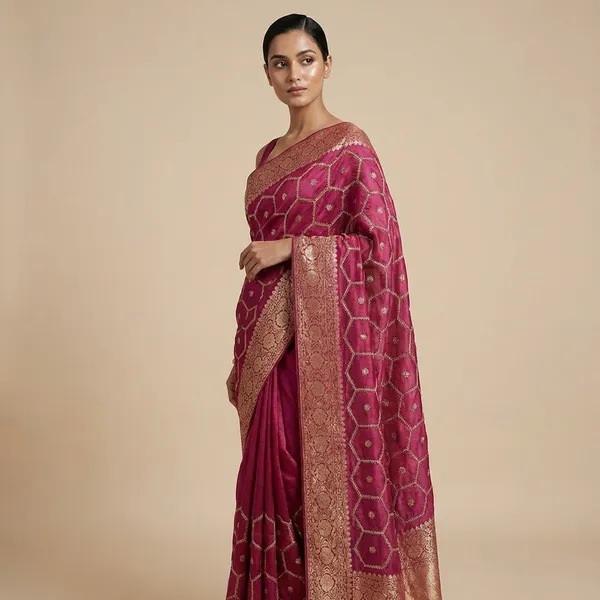 Elegant_Maroon_Embroidered_Saree_With_Gold_Detailing