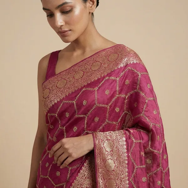 Elegant_Maroon_Embroidered_Saree_With_Gold_Detailing