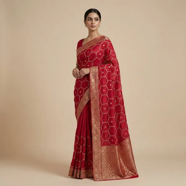 Maroon_Embroidered_Georgette_Saree_With_Golden_Border_And_Sequin_Work