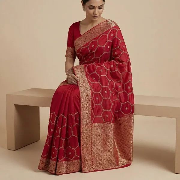 Maroon_Embroidered_Georgette_Saree_With_Golden_Border_And_Sequin_Work