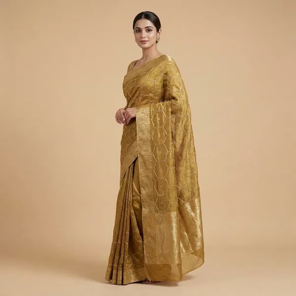 Embroidered_Organza_Saree_With_Sequin_Work_Olive_Green