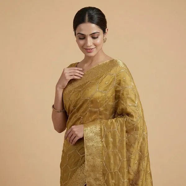 Embroidered_Organza_Saree_With_Sequin_Work_Olive_Green