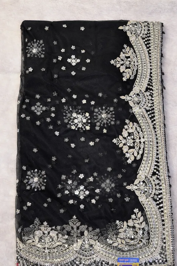Black_Net_Saree_With_Silver_Embellished_Blouse