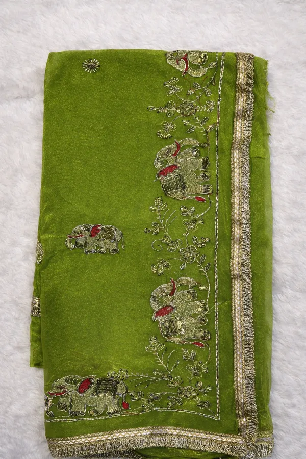 Elegant_Olive_Green_Embroidered_Silk_Saree_With_Golden_Zari_Work