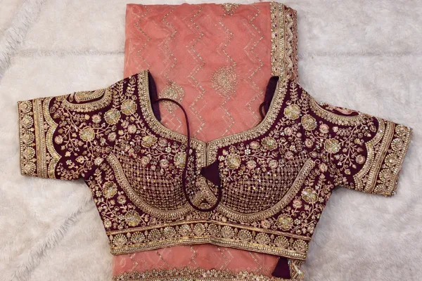 Maroon_And_Pink_Embroidered_Saree_With_Designer_Blouse
