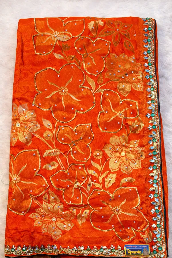 Orange_Embroidered_Silk_Saree_With_Golden_Border_And_Floral_Work
