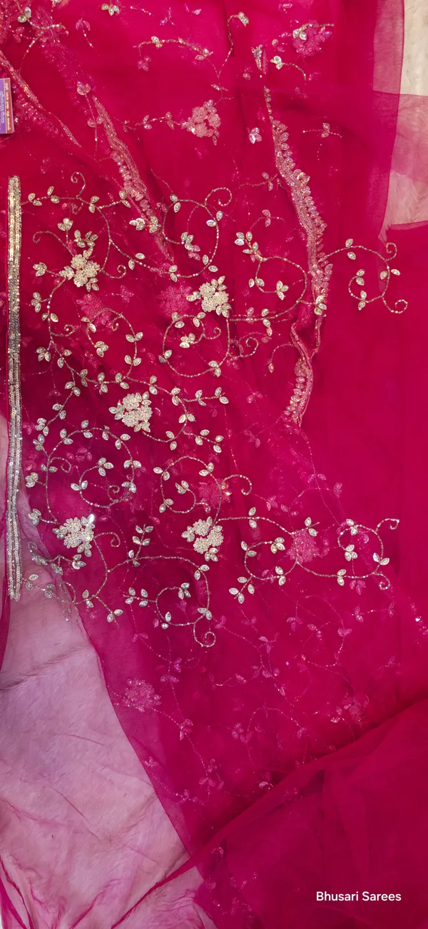 Red_Chiffon_Saree_With_Golden_Embroidery_And_Floral_Motifs