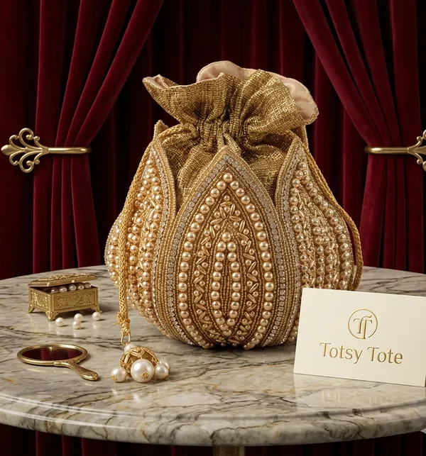 Pearl_bloom__golden_polyester_Embellished__lotus_shape_with_Tassel_Potli_Bag_For_Women