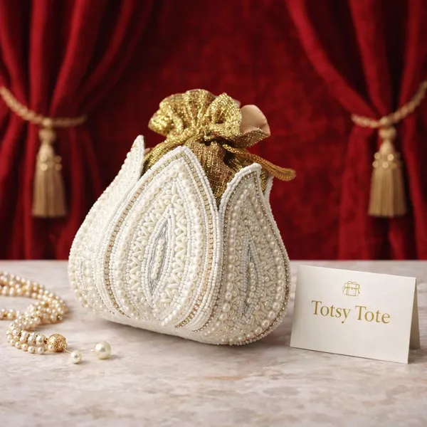 Pearl_bloom__Polyester_Embellished__lotus_shape_with_Tassel_Potli_Bag_For_Women
