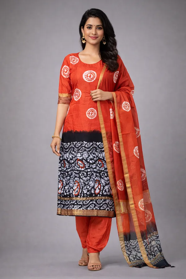 Traditional_Handloom_Batik_Print_And_Gold_Border_Maheshwari_Silk_Suit