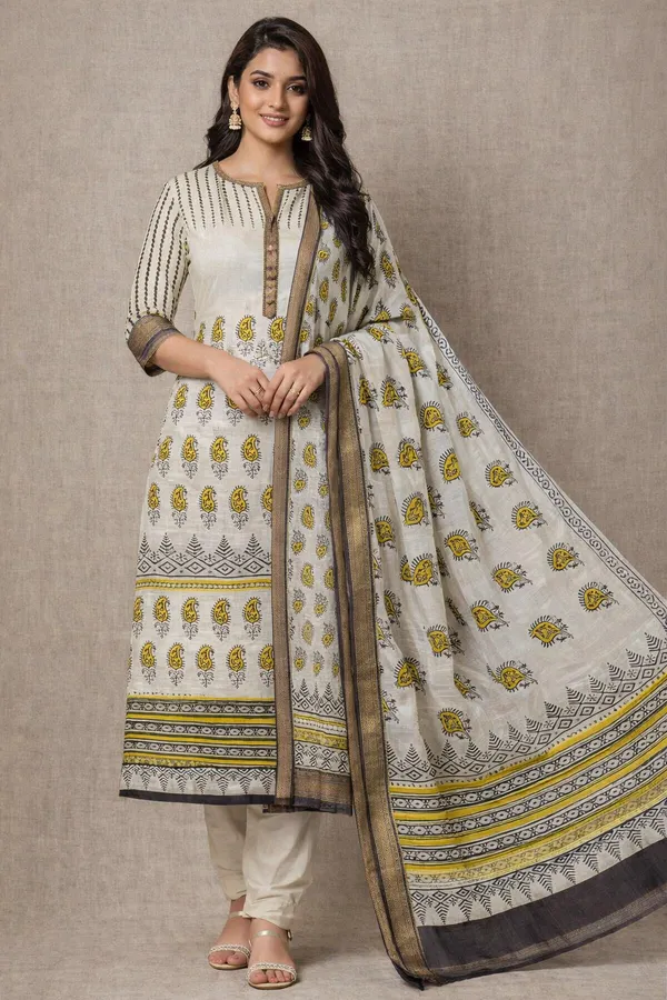 Yellow_And_Black_Hand_Block_Printed_Floral_Design_V_Maheshwari_Silk_Suit