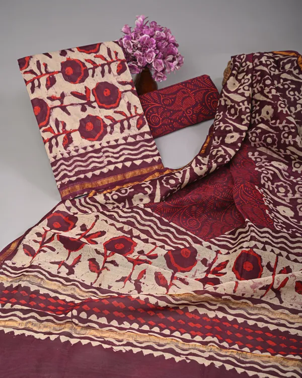 Hand_Block_Printed_Chanderi_Unstitched_Suit_Silk_Set_With_Floral_And_Paisley_Motifs_Chanderi_Suit