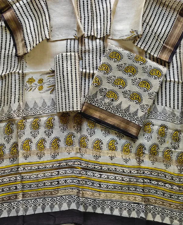 Yellow_And_Black_Hand_Block_Printed_Floral_Design_V_Maheshwari_Silk_Suit