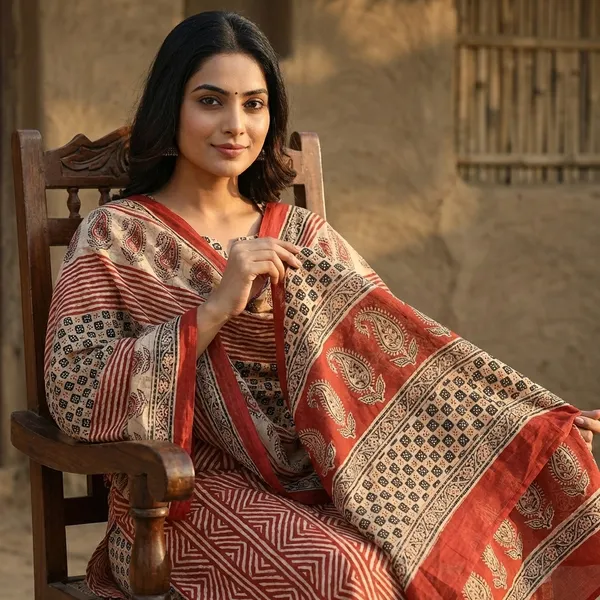 Block_Print_Cotton_Mulmul_Suit_Set_With_Dupatta_Maroon_And_Beige